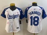 Youth 2025 Nike Los Angeles Dodgers #18 Yoshinobu Yamamoto white blue fashion majestic baseball jerseys Sakura plate 01