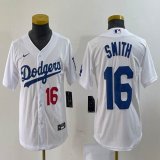 Youth Los Angeles Dodgers #16 Will Smith white majestic baseball Jersey 01