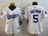 Women 2025 Nike Los Angeles Dodgers #5 Freddie Freeman white fashion majestic baseball jerseys Sakura plate 01