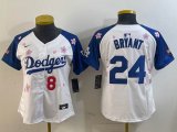 Women 2025 Nike Los Angeles Dodgers #24 an #8 Kobe Bryant white blue fashion majestic baseball jerseys Sakura plate