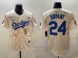 Los Angeles Dodgers #24 an #8 Kobe Bryant beige fashion majestic baseball jerseys Sakura plate