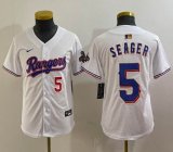 Youth Nike Texas Rangers #5 Corey Seager white majestic baseball jerseys Champion patch-BD 01