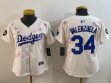 Women 2025 Nike Los Angeles Dodgers #34 Fernando Valenzuela beige fashion majestic baseball jerseys Sakura plate 01