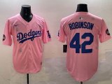 2025 Nike Los Angeles Dodgers #42 Jackie Robinson pink fashion majestic baseball jerseys Sakura plate 01
