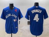 Nike Toronto Blue Jays #4 Issued Springer blue Majestic baseball jerseys-BD 01