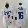 Women Los Angeles Dodgers #16 Will Smith white majestic baseball Jersey 01