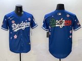 2025 Nike Los Angeles Dodgers blank blue fashion majestic baseball jerseys Sakura plate 05