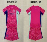 2025-2026 Manchester City club red purple kid goalkeeper soccer jerseys