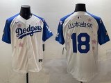 2025 Nike Los Angeles Dodgers #18 Yoshinobu Yamamoto white blue fashion majestic baseball jerseys Sakura plate 01