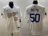 Los Angeles Dodgers #50 Mookie Betts white Nike majestic baseball Jersey-BD 01