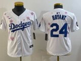 Youth Los Angeles Dodgers #24 Kobe Bryant white fashion majestic baseball jerseys Sakura plate 01