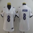 Women Baltimore Ravens #8 Lamar Jackson white Color Rush Limited Jersey