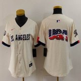 Women Nike Los Angeles Dodgers blank beige fashion MLB baseball Jersey 02