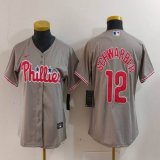 Youth Nike Philadelphia Phillies #12 Schwarber gray baseball jersey 01