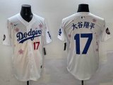 2025 Nike Los Angeles Dodgers #17 Shohei Ohtani white fashion majestic baseball jerseys Sakura plate 02