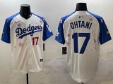 2025 Nike Los Angeles Dodgers #17 Shohei Ohtani white blue fashion majestic baseball jerseys Sakura plate