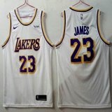 Nike Los Angeles Lakers #23 LeBron James white basketball jerseys with Wish Patch