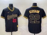 Los Angeles Dodgers #22 Clayton Kershaw black gold majestic baseball jerseys-BD