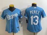 Youth Kansas City Royals #13 Salvador Perez skyblue majestic baseball jersey 01