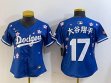 Women 2025 Nike Los Angeles Dodgers #17 Shohei Ohtani blue fashion majestic baseball jerseys Sakura plate 04
