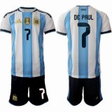 2026 World Cup Argentina Team #7 DE PAUL white skyblue soccer jerseys home