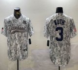 Nike New York Yankees #3 Babe Ruth gray baseball jerseys Joint name-BD