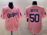 2025 Nike Los Angeles Dodgers 50 Mookie Betts pink fashion majestic baseball jerseys Sakura plate 01