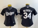 Women Nike Los Angeles Dodgers 34 Fernando Valenzuela black baseball jersey 01