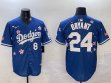 Los Angeles Dodgers #24 an #8 Kobe Bryant blue fashion majestic baseball jerseys Sakura plate