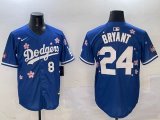 Los Angeles Dodgers #24 an #8 Kobe Bryant blue fashion majestic baseball jerseys Sakura plate