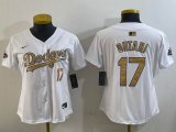 Women 2025 Nike Dodgers #17 Shohei Ohtani white gold fashion majestic baseball jerseys 01