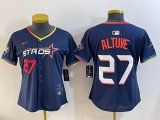 Women Houston Astros #27 Jose Altuve blue majestic baseball jerseys Joint name