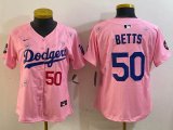 Youth 2025 Nike Los Angeles Dodgers 50 Mookie Betts pink fashion majestic baseball jerseys Sakura plate
