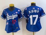 Women 2025 Nike Los Angeles Dodgers #17 Shohei Ohtani blue fashion majestic baseball jerseys Sakura plate 03