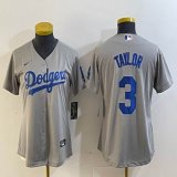 Women Los Angeles Dodgers Chris Taylor gray majestic baseball jersey 01