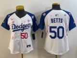 Youth 2025 Nike Los Angeles Dodgers 50 Mookie Betts white blue fashion majestic baseball jerseys Sakura plate