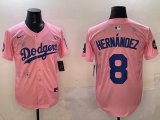 2025 Nike Los Angeles Dodgers #8 Enrique Hernandez pink fashion majestic baseball jerseys Sakura plate 01