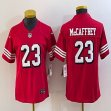 Women Nike San Francisco 49ers #23 Christian McCaffrey red throwback Color Rush Limited Jersey-BD 03
