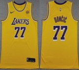 Nike Adult Los Angeles Lakers Luka Doncic #77 Yellow NBA Basketball jerseys 01