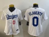 Youth Los Angeles Dodgers #0 Jack Flaherty white majestic baseball Jersey 01
