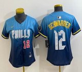 Women Nike Philadelphia Phillies #12 Schwarber skyblue majestaic baseball jersey city version-BD 01