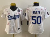 Youth 2025 Nike Los Angeles Dodgers 50 Mookie Betts white fashion majestic baseball jerseys Sakura plate 01