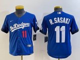 Youth Nike Los Angeles Dodgers #11 Roki Sasaki blue majestic baseball jerseys city version