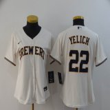 Women Nike Milwaukee Brewers #22 Christian Yelich beige majestic baseball Jersey