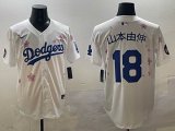 2025 Nike Los Angeles Dodgers #18 Yoshinobu Yamamoto white fashion majestic baseball jerseys Sakura plate 01