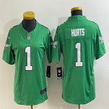 Women Nike Eagles #1 Jalen Hurts green throwback Color Rush Limited Jersey-BD