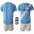 2025-2026 Manchester City club skyblue white kid soccer jerseys home