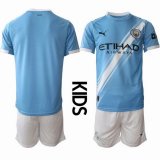 2025-2026 Manchester City club skyblue white kid soccer jerseys home