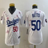 Youth 2025 Nike Los Angeles Dodgers 50 Mookie Betts white fashion majestic baseball jerseys Sakura plate