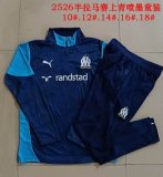 2025-2026 Marseilles blue kid Soccer uniforms with Long Trousers E25197